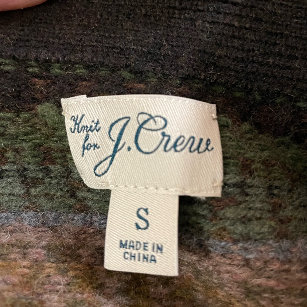 Mens Unisex J Crew Wool Fair Isle Cardigan Sweater Small brown V neck stripe tan - Picture 13 of 16
